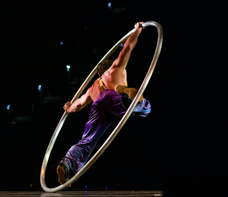Cirque du soleil performers clown around at san jose landmarks