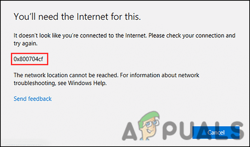 Fix error code 0x800704cf