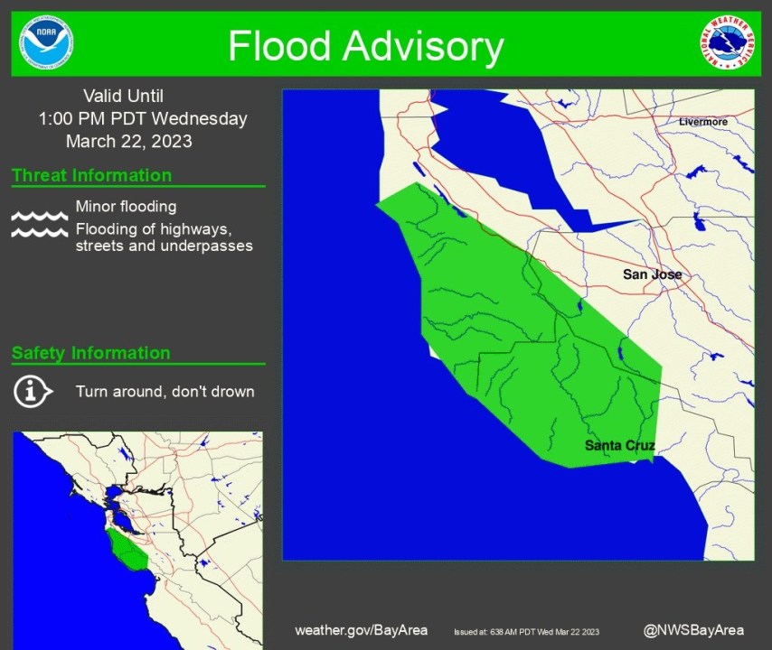 Flood watch for bay area inland regions until saturday night
