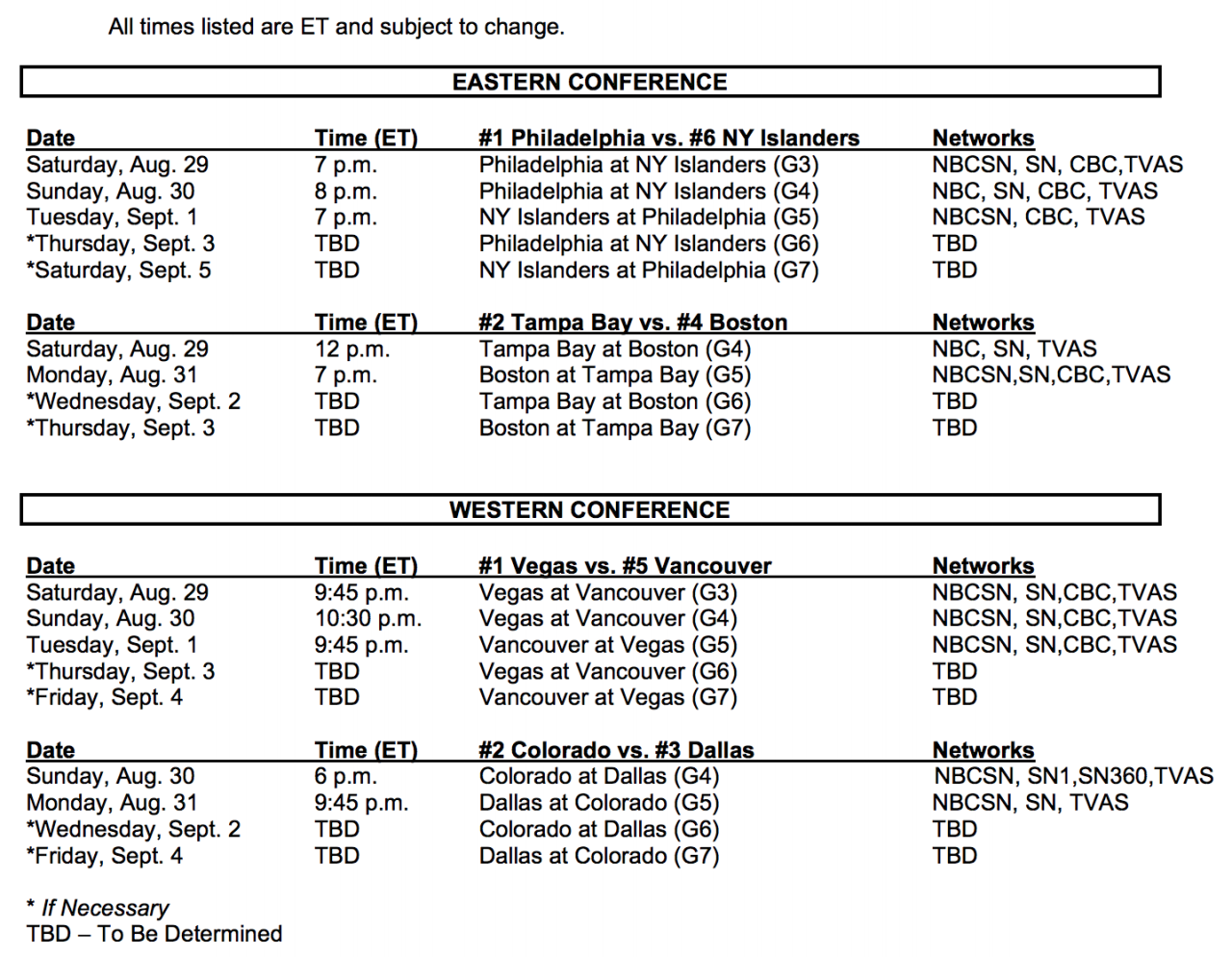 Playoff schedule nhl canucks
