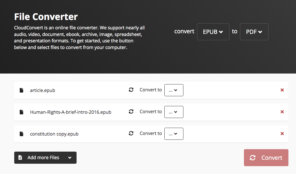 Epub to pdf converter
