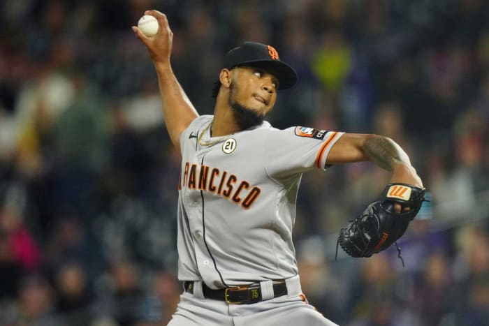 Camilo Doval of the San Francisco Giants pitches in a game against ... Sf giants maintaining faith in doval despite last years lows